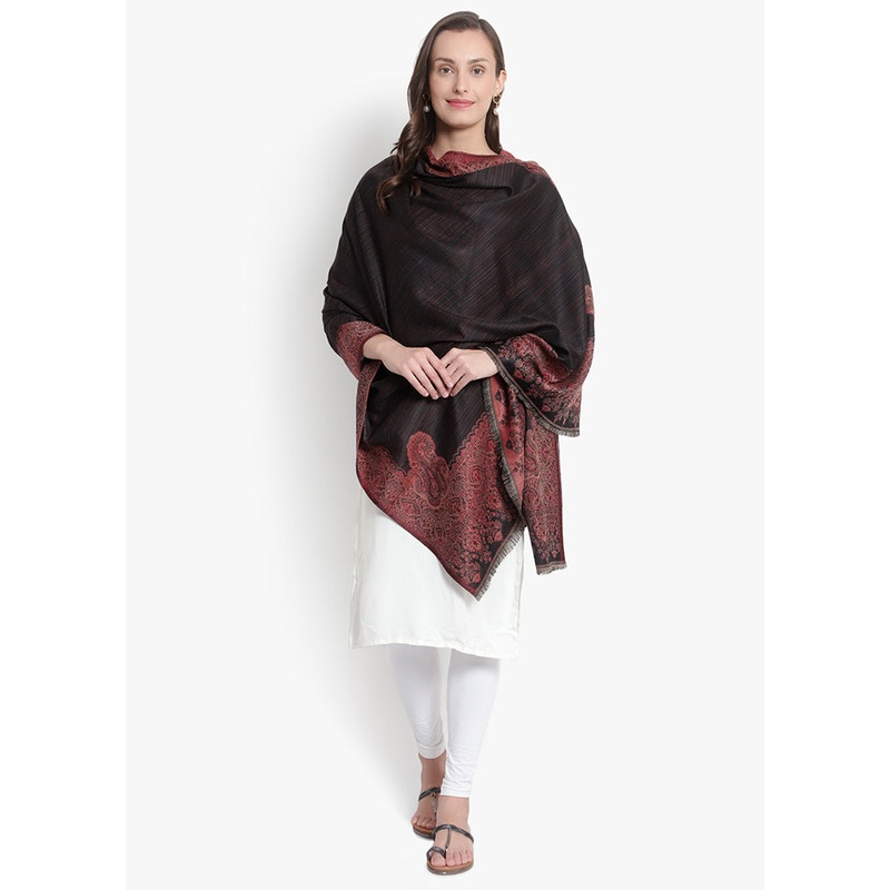 Black Striped Woolen Shawl - JD986591686
