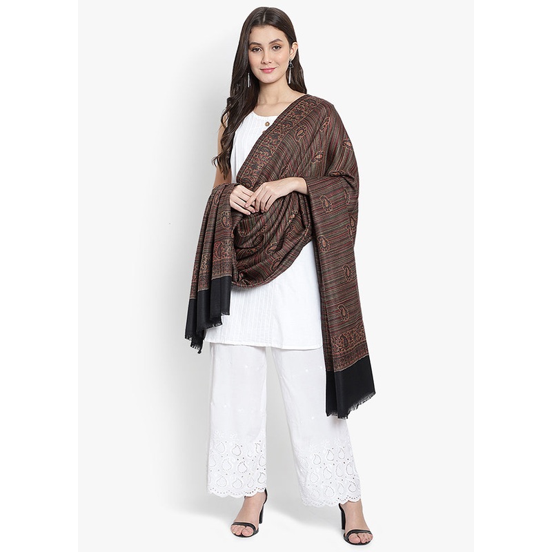 Black Striped Woolen Shawl - JD986591694