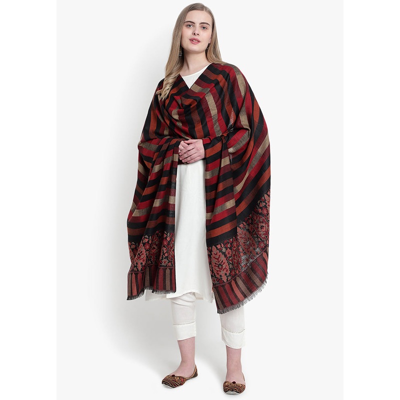 Black Striped Woolen Shawl - JD986591700