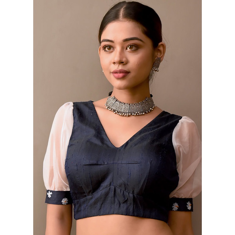 Blue Silk Designer Blouse - JD986591676