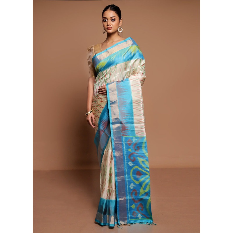 Cream Handloom Kanchipuram Pure Silk Saree With Blouse Piece - JD986591637