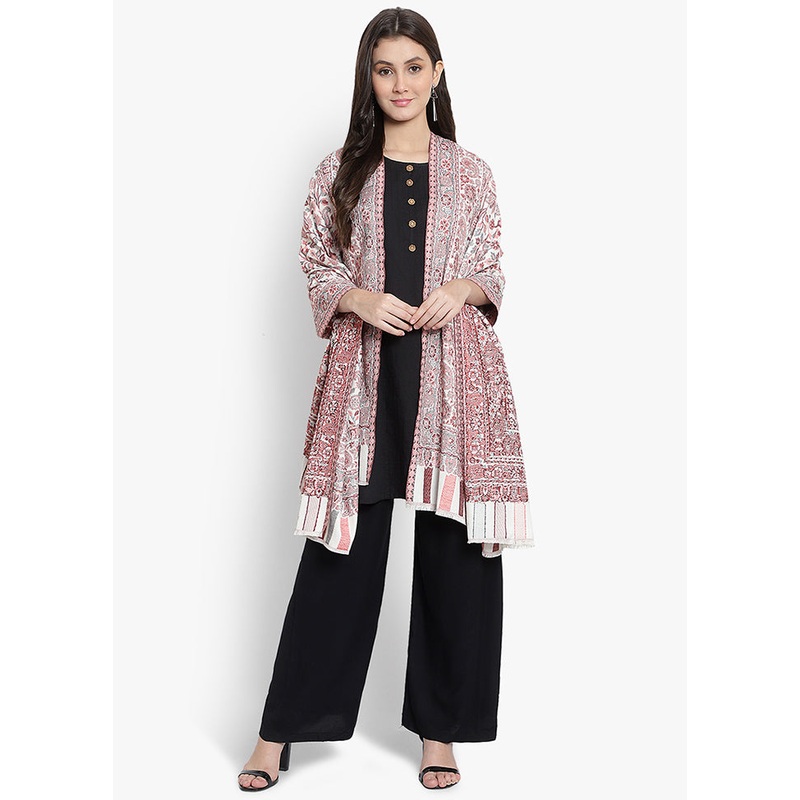 Cream Paisley Woolen Shawl - JD986591697