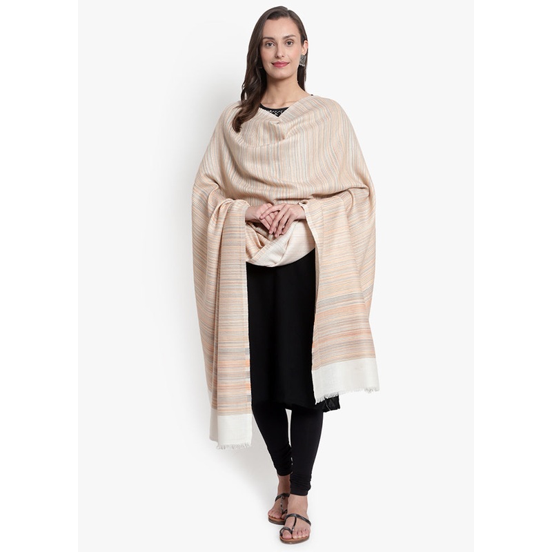 Cream Striped Woolen Shawl - JD986591688