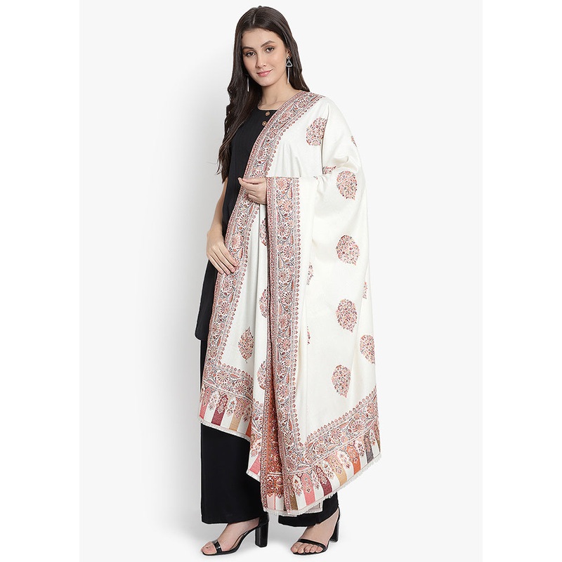 Cream Woven Woolen Shawl - JD986591698