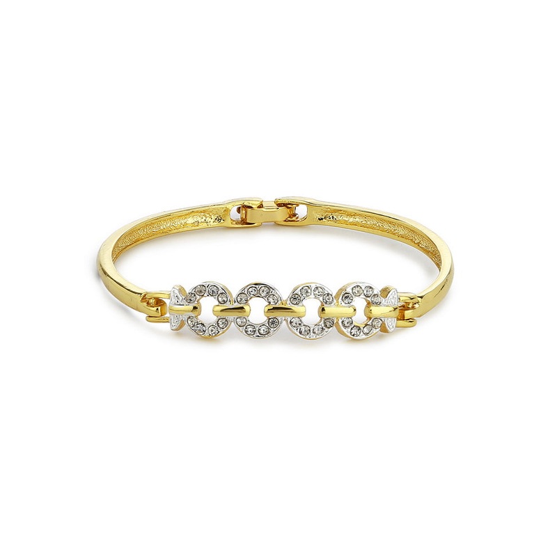 Estelle Gold Plated White Crystal Stone Womens Bangle Bracelet - JD986591827