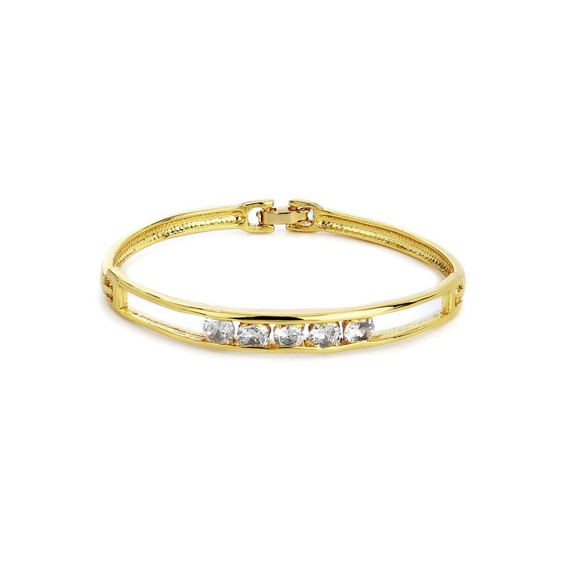 Estelle Gold Plated White Stone Adjustable Bangle Bracelet - JD986591834