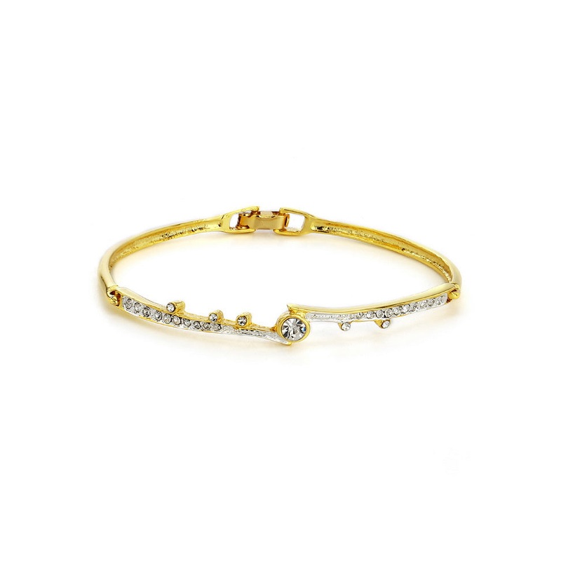 Estelle Two Plated White Crystal Stone Bangle Bracelet For Women - JD986591828