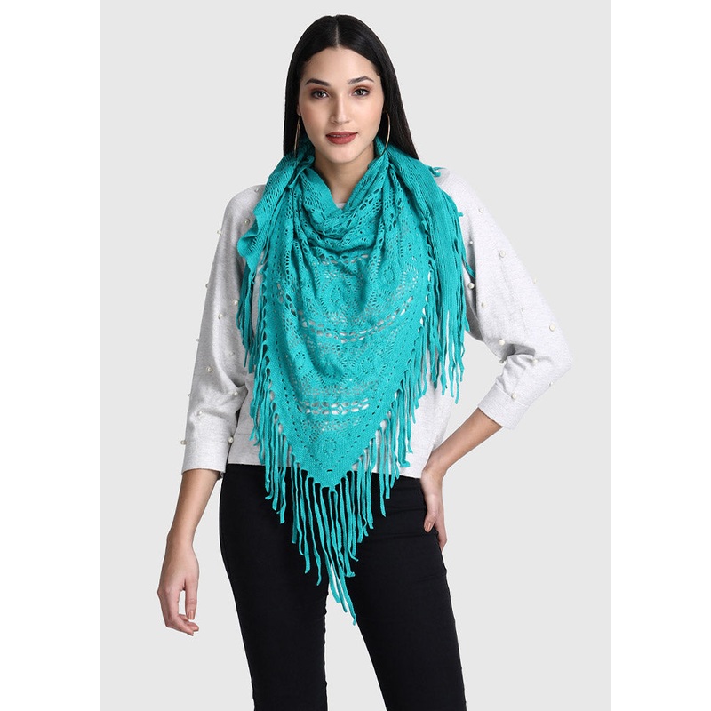 Green Acrylic Knitted Scarf - JD986591679