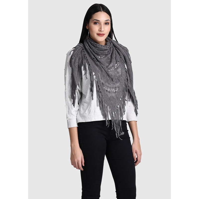 Grey Acrylic Knitted Scarf - JD986591682