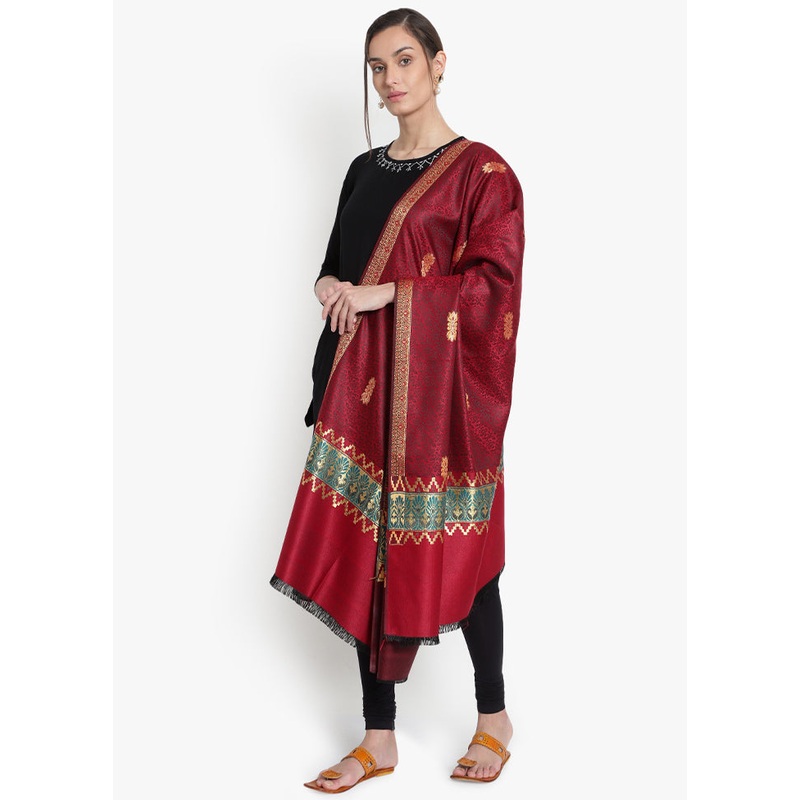 Maroon Jamewar Woven Silk Shawl - JD986591705