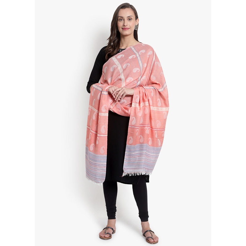 Peach Striped Woolen Shawl - JD986591685