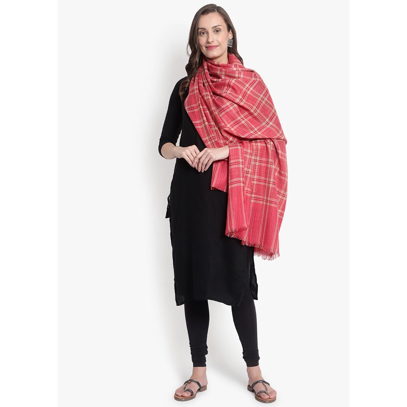 Pink Checked Woolen Shawl - JD986591684