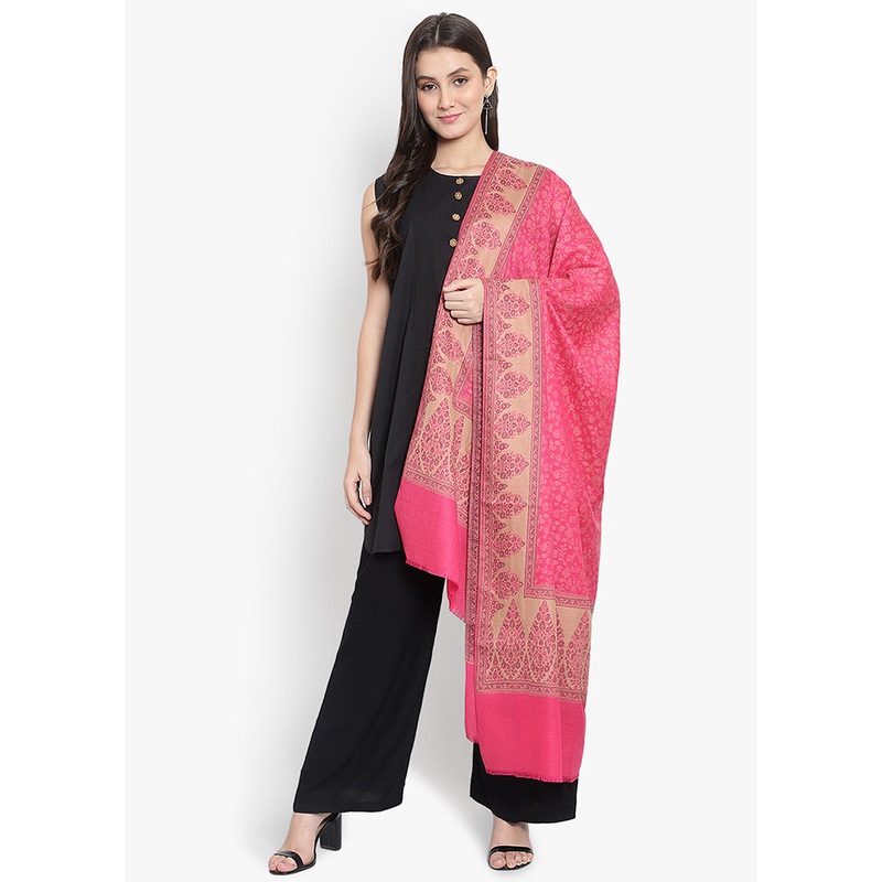 Pink Floral Woolen Shawl - JD986591691