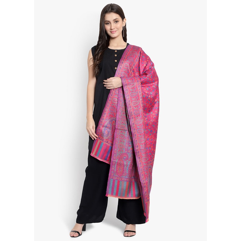 Pink Jacquard Woven Woolen Shawl - JD986591695