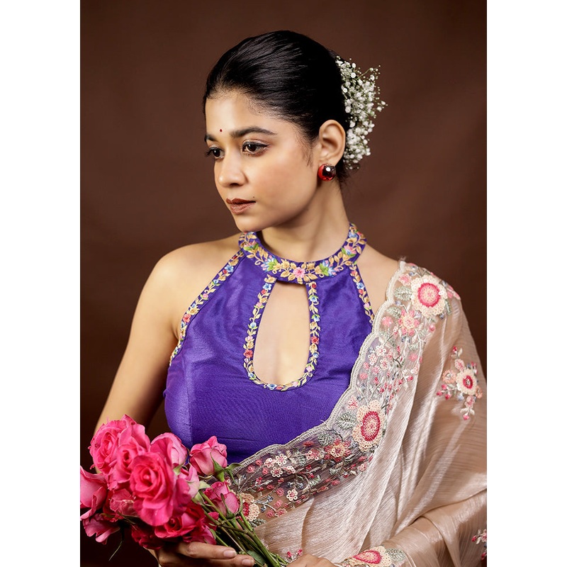 Purple Raw Silk Designer Blouse - JD986591661