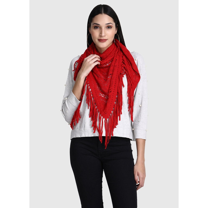 Red Acrylic Knitted Scarf - JD986591681