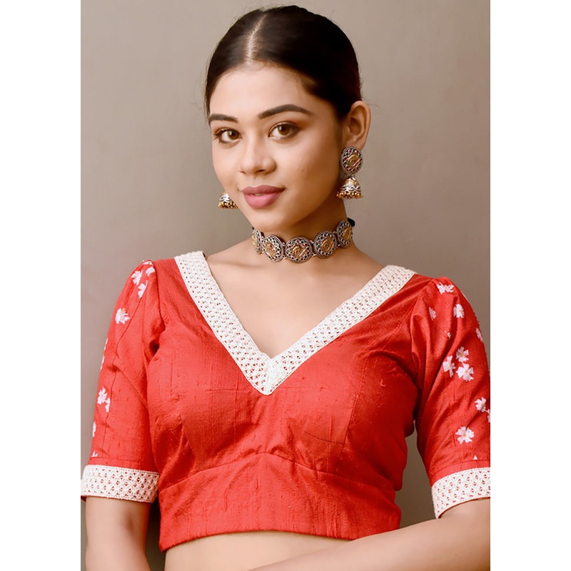 Red Silk Designer Blouse - JD986591677