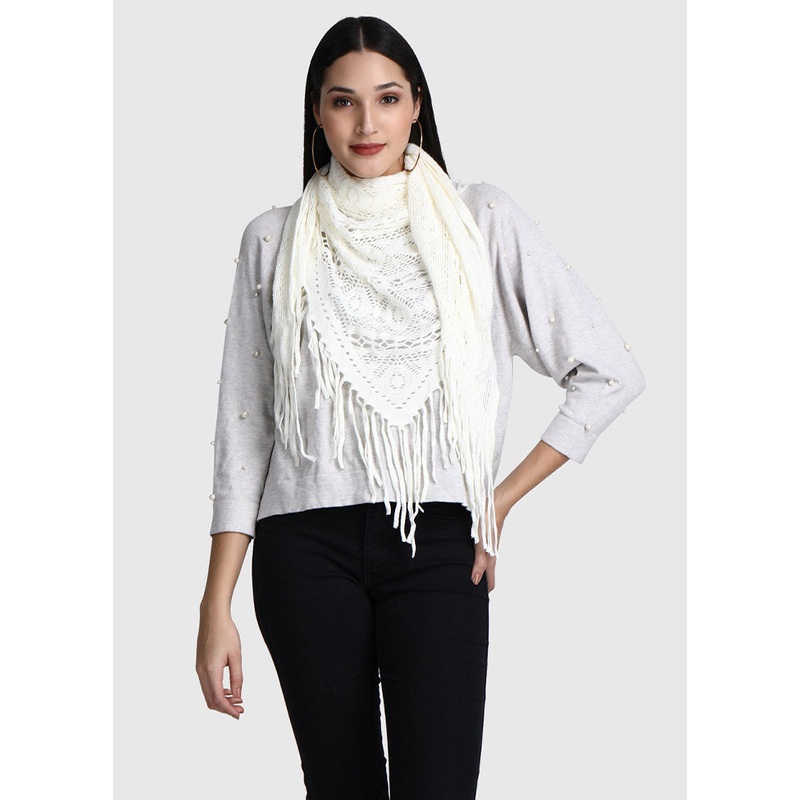 White Acrylic Knitted Scarf - JD986591680