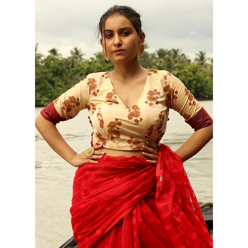 Beige Pure Cotton Designer Blouse - JD986591458
