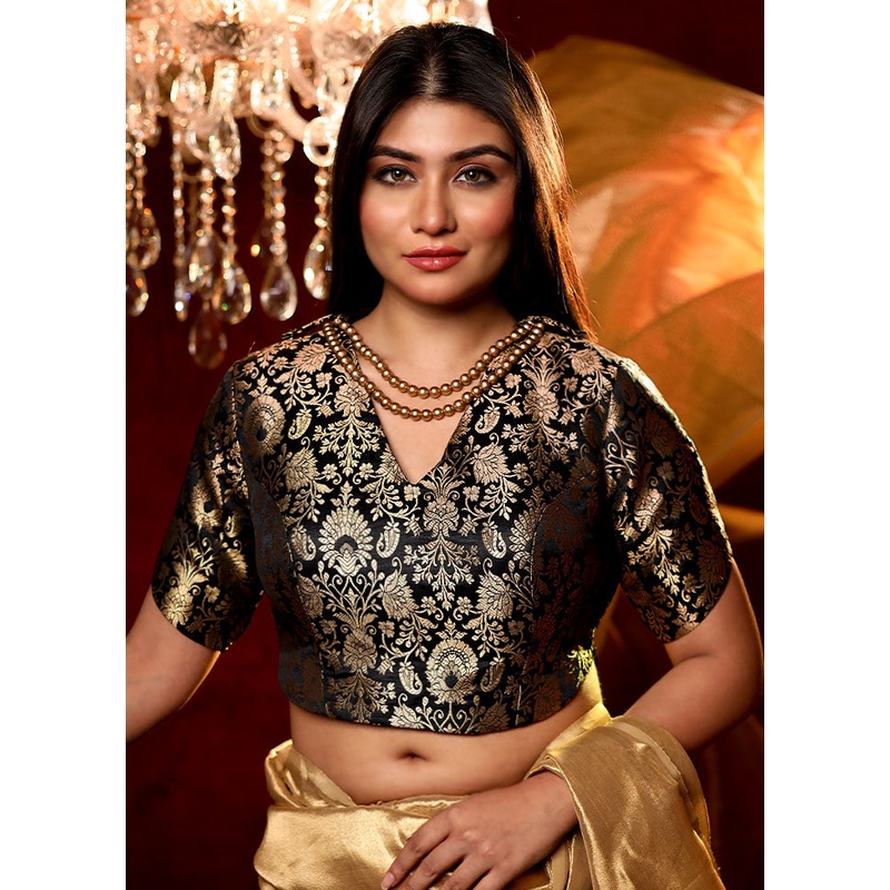 Black Brocade Designer Blouse - JD986591469