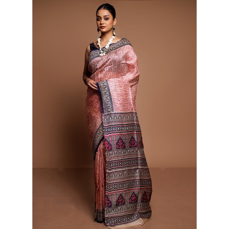 Cream Printed Pure Silk Saree Without Blouse Piece - JD986591627