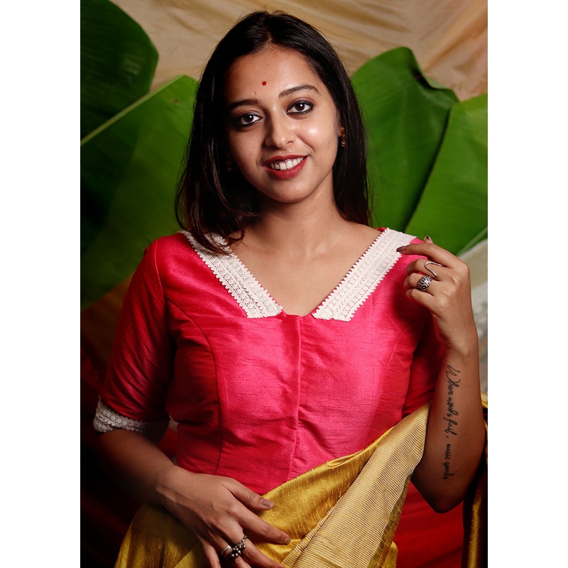 Fuchsia Pink Silk Designer Blouse - JD986591448