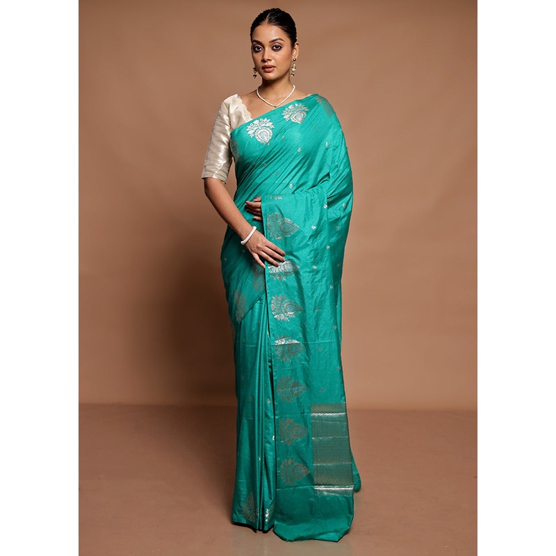 Green Dupion Silk Saree With Blouse Piece - JD986591617