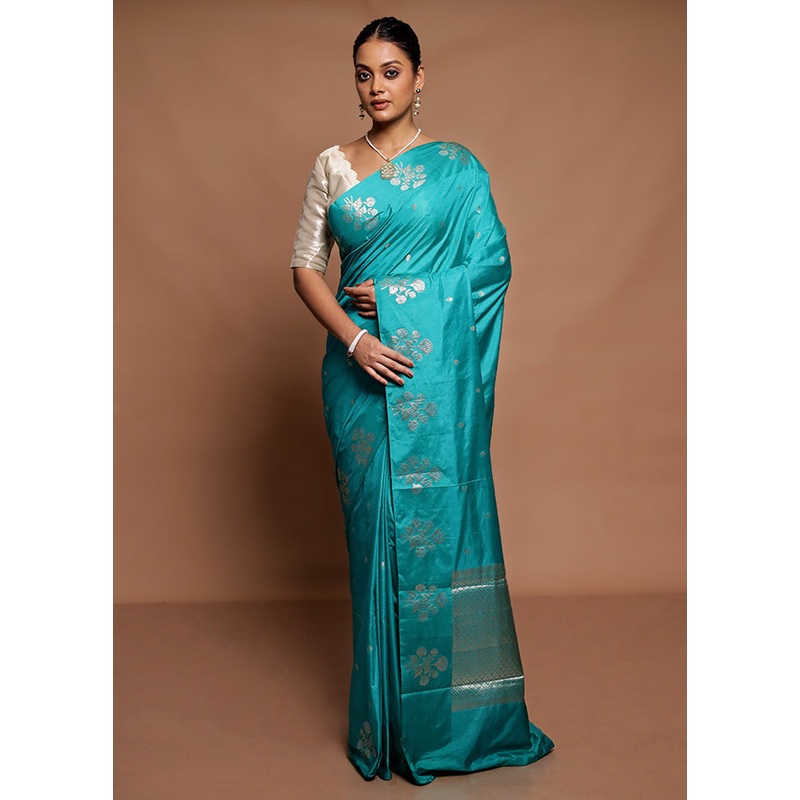 Green Dupion Silk Saree With Blouse Piece - JD986591618