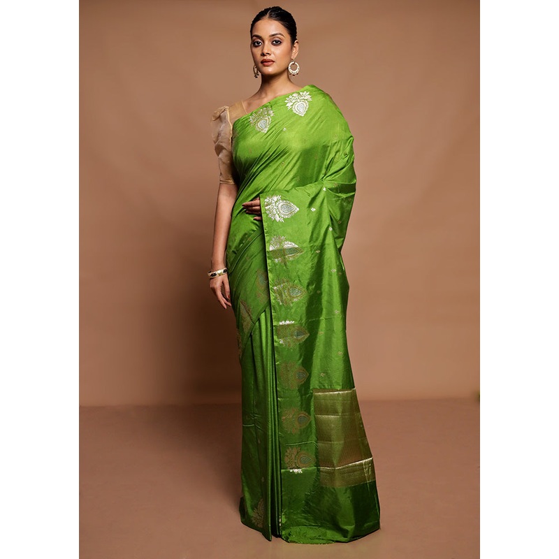 Green Dupion Silk Saree With Blouse Piece - JD986591619