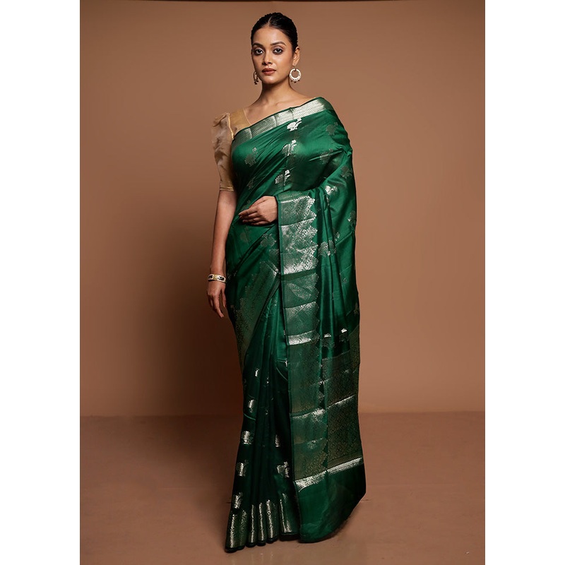 Green Dupion Silk Saree With Blouse Piece - JD986591621
