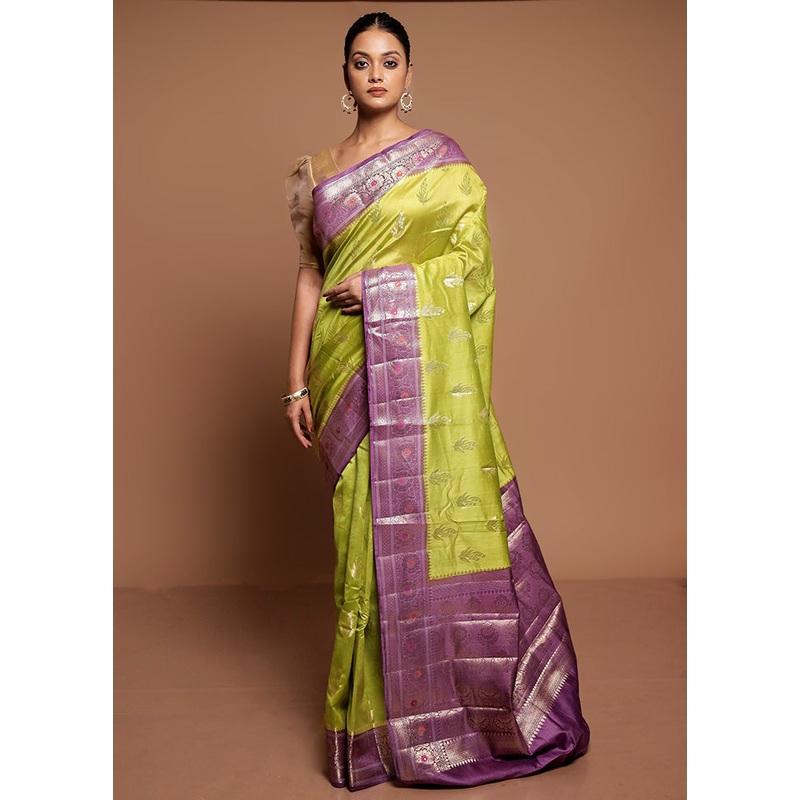 Green Dupion Silk Saree With Blouse Piece - JD986591623