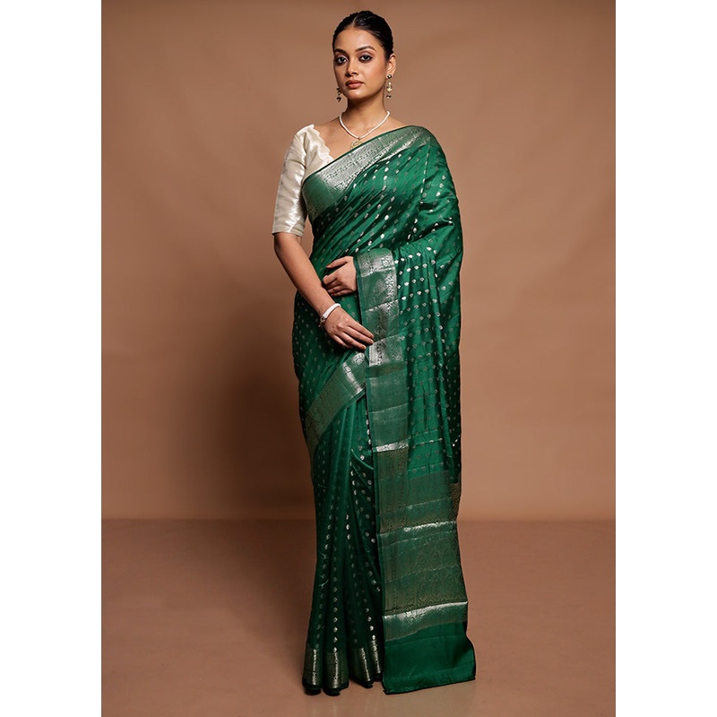 Green Handloom Dupion Pure Silk Saree With Blouse Piece - JD986591613