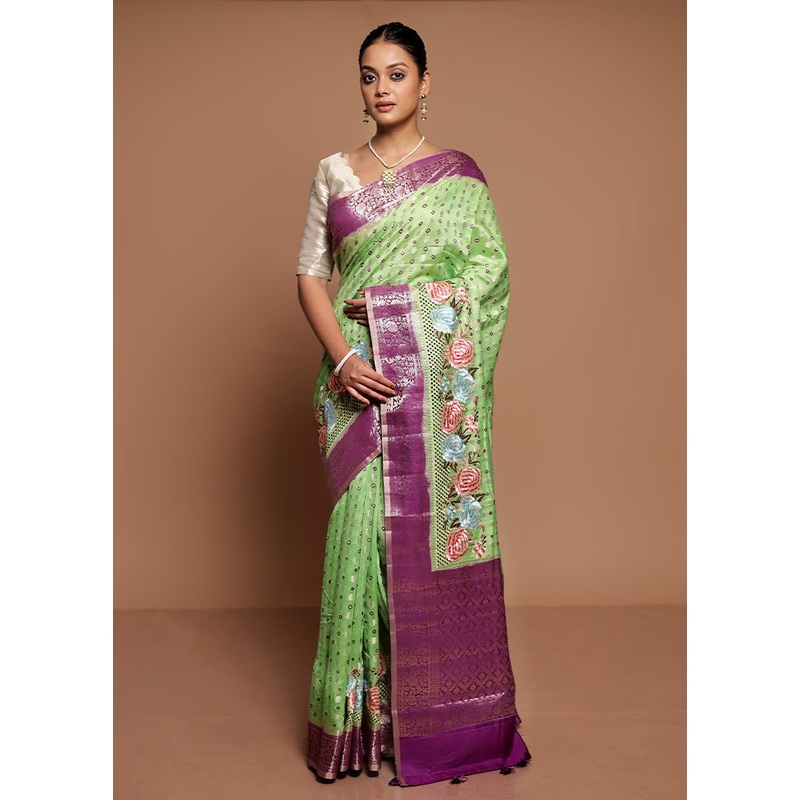 Green Handloom Dupion Pure Silk Saree With Blouse Piece - JD986591614