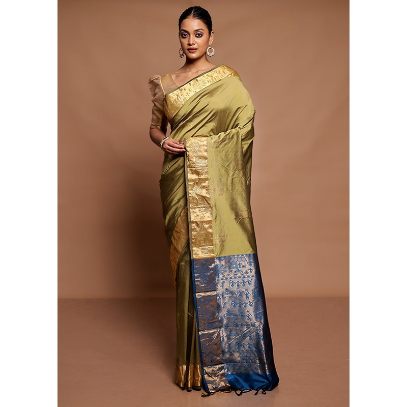 Green Kanjivaram Silk Saree With Blouse Piece - JD986591607