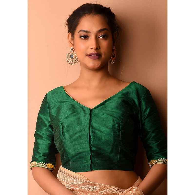 Green Silk Designer Blouse - JD986591461