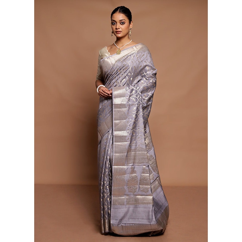 Grey Handloom Dupion Pure Silk Saree With Blouse Piece - JD986591603