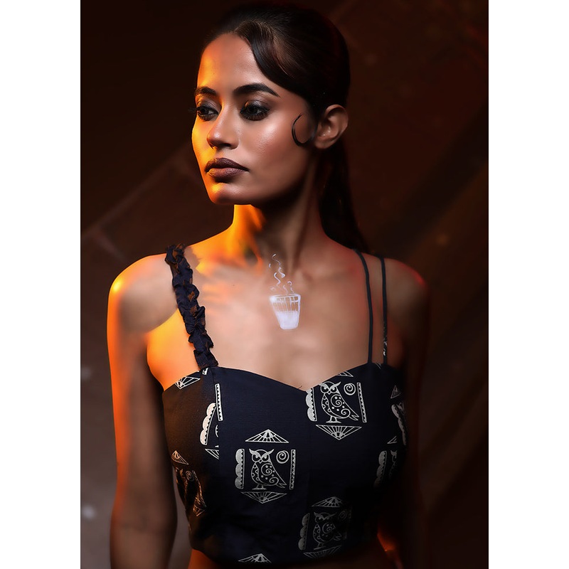 Navy Blue Cotton Silk Designer Blouse - JD986591474