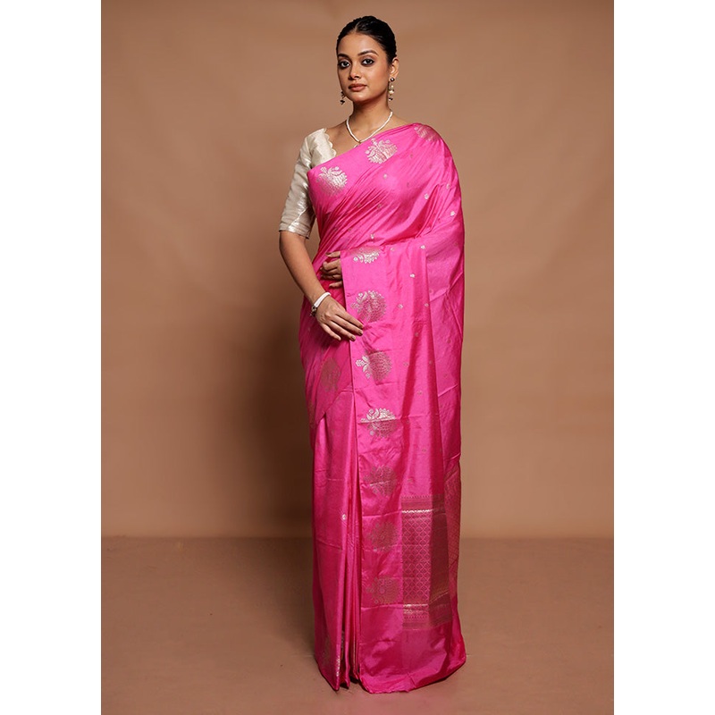 Pink Dupion Silk Saree With Blouse Piece - JD986591595