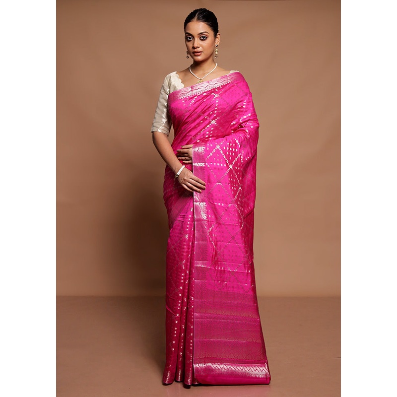 Pink Dupion Silk Saree With Blouse Piece - JD986591596