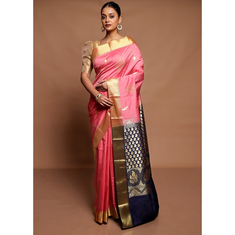 Pink Kanjivaram Silk Saree With Blouse Piece - JD986591592