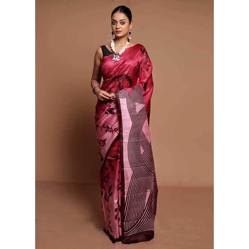Pink Printed Pure Silk Saree Without Blouse Piece - JD986591591
