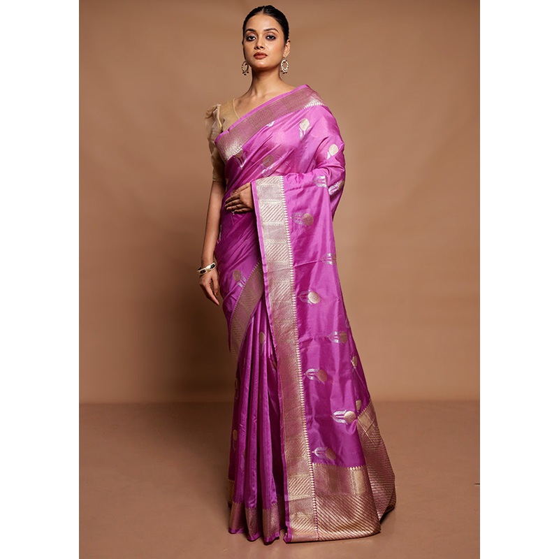 Purple Dupion Silk Saree With Blouse Piece - JD986591588