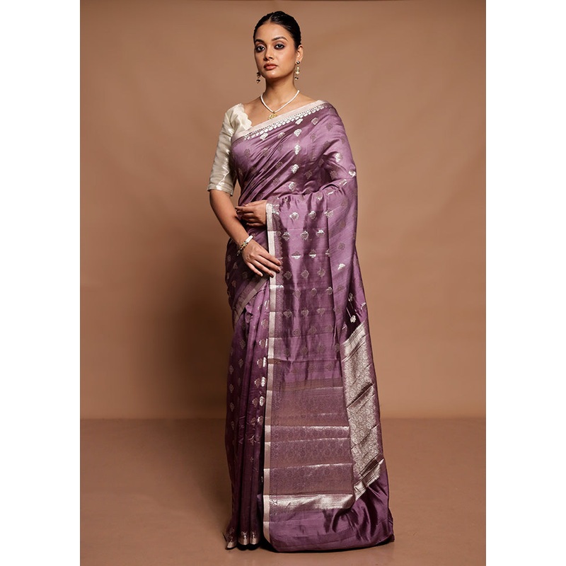 Purple Dupion Silk Saree With Blouse Piece - JD986591589