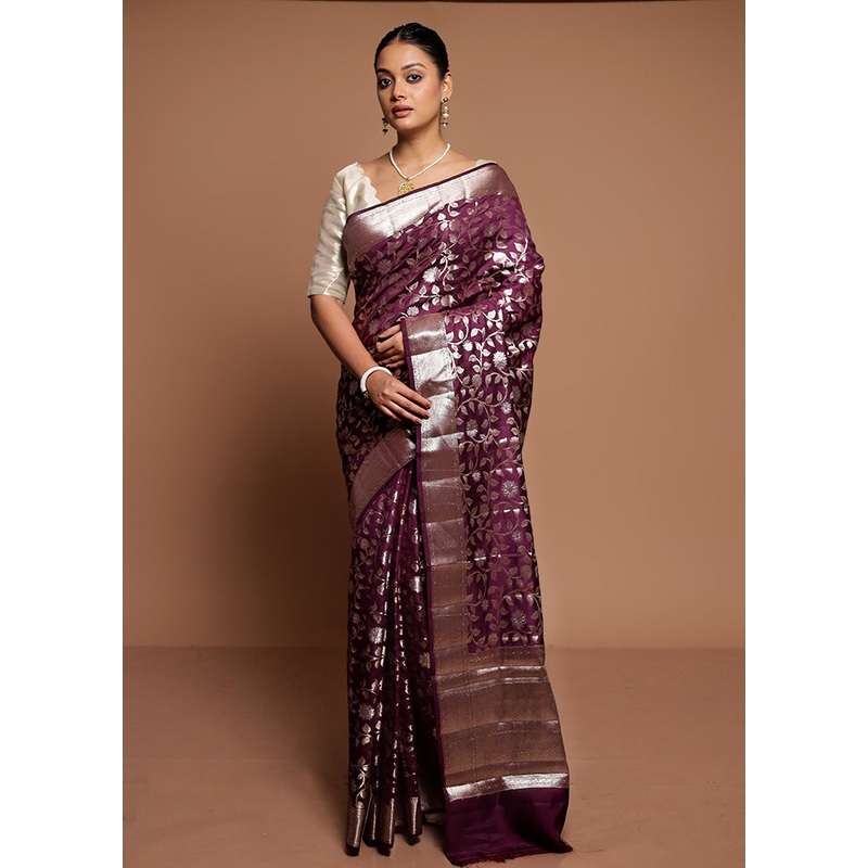 Purple Handloom Dupion Pure Silk Saree With Blouse Piece - JD986591587