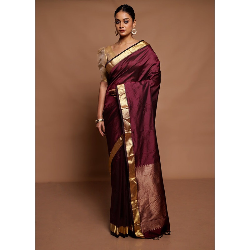Purple Kanjivaram Silk Saree With Blouse Piece - JD986591585