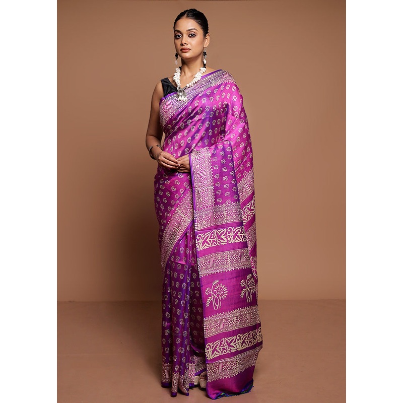 Purple Pure Bishnupuri Silk Saree Without Blouse Piece - JD986591582