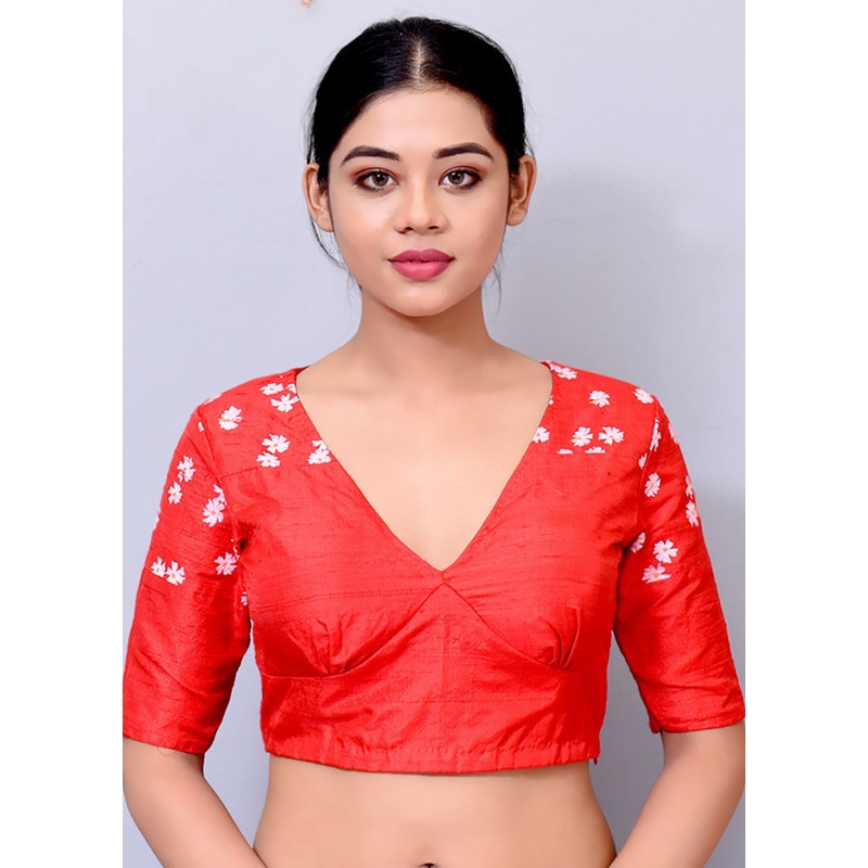 Red Silk Designer Blouse - JD986591435