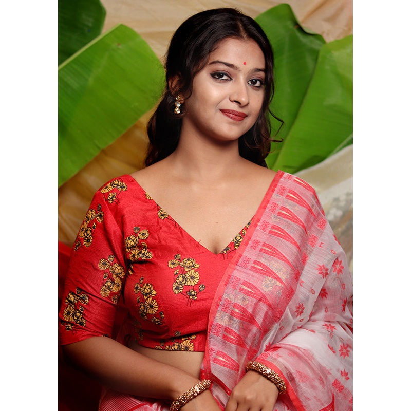 Red Silk Designer Blouse - JD986591450