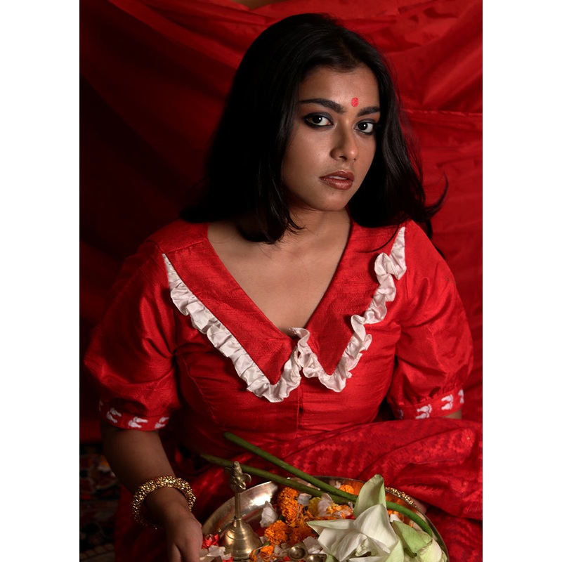 Red Silk Designer Blouse - JD986591459