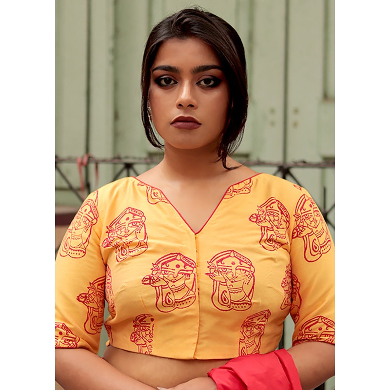 Yellow Cotton Silk Designer Blouse - JD986591439
